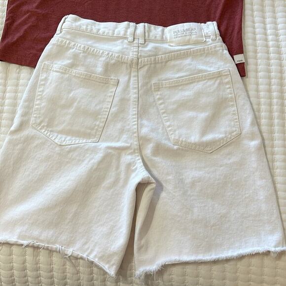 Pull & Bear White Long Length Cutoff Jean Shorts 6" Inseam Size 2 - Picture 2 of 3